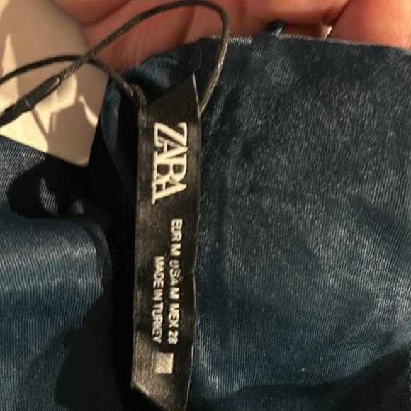 Zara | Satin Effect High Collar Blouse Teal M NWT - Picture 5 of 6